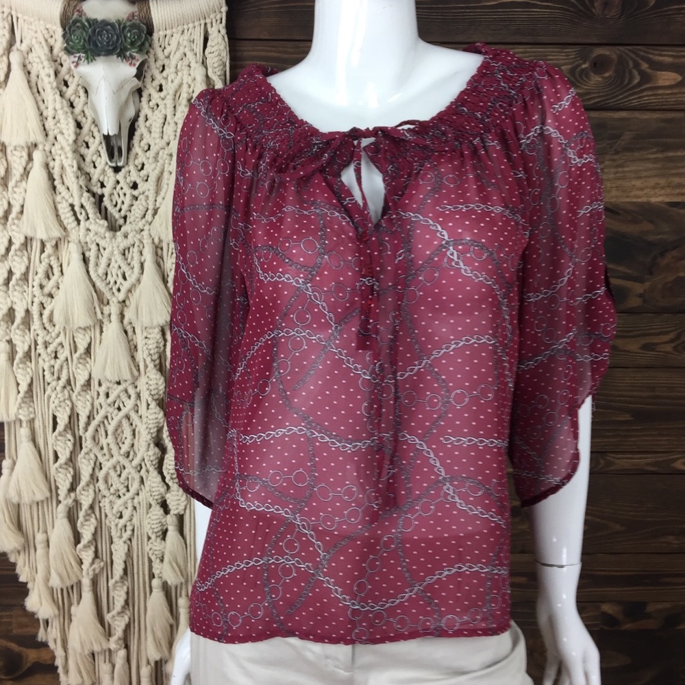 Plant Gold | Tie Front‎ Off Shoulder Sheer Blouse - Picture 2 of 7
